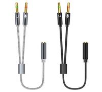 YACSEJAO Microfono splitter da 3,5 mm e audio 2 Pack microfono e cuffie TRRS splitter da 1/8 pollici femmina a 2 Dual 3,5 mm maschio PC auricolare cavo adattatore intrecciato (grigio + nero)