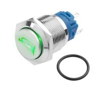 YACSEJAO Pulsante clacson 12 V luce LED verde interruttore on/off chiave reset impermeabile IP66 metallo per altoparlante moto 19 mm