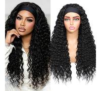 Yacurcur Parrucca Capelli Capelli Onda Acqua Ricci Sintetico 61cm 1B | Senza colla, senza pizzo frontale, da indossare e andare, densità 180%, mezza parrucca con fascia realizzata a macchina