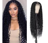 Yacurcur Parrucche intrecciate senza nodi in stile bohémien, per donne nere, stile bohémien, con doppio pizzo intero, con capelli sintetici, treccia bohémien, colore nero naturale, 91 cm