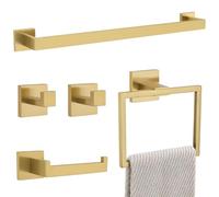 YACVCL Set di 5 accessori da bagno in oro spazzolato, set di accessori per il bagno, set di portasciugamani da bagno, da 23,8 pollici, in acciaio inossidabile, barra quadrata in oro, montaggio a