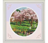 yade-show Kit di ricamo a punto croce facile, 11 ct, 40x50 cm, foresta di ciliegi in fiore, stagione primaverile, prestampato, decorazione murale fai da te