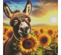yade-show Kit per ricamo a punto croce facile, 11 ct, 40x50 cm, asino e girasoli stampati, decorazione murale fai da te