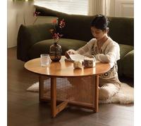 Yadlan Tavolino in Rattano Intrecciato a Mano con Piano in Legno Massello, Gambe Spesse e Vernice Ecologica ad Acqua, Tavolo Laterale per Soggiorno, Terrazzo, Balcone Cherry Color 80cm