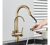 YADLCR Rubinetto 3 Vie Cucina, Miscelatore Cucina in Ottone Antico Rubinetto Lavello Cucina con Filtro per L'acqua Acqua Rubinetto da Cucina 3 in 1 con Doccetta Estraibile