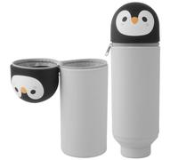 YADOBIG 2 in 1 Astuccio in Silicone, Telescopico Astuccio in Piedi in Silicone, Kawaii Pinguino, con Cerniera, Adatto per la Scuola, L'ufficio, Regalo per Ragazzi e Ragazze