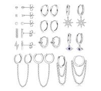 YADOCA 12 Paia Piccoli Orecchini Cerchio per Donne Ragazze Acciaio Inossidabile Argento Orecchini a Cerchio Evil Eye Star Pearl Ball Catena Orecchini Cartilagine Tragus Orecchini per Donne