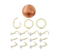 YADOCA 15 Pezzi Piercing Naso 18/20G, Acciaio Inossidabile Dorato CZ | Stud e Anelli con Zirconi Cubici, Barra 7 mm, Diametri 6/8/10 mm, Placcatura Oro 14K, Nostril e Septum, Donne e Uomini