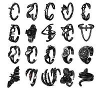 YADOCA 20 Pezzi Anelli Punk Vintage per Uomo Donna Y2K Anelli Neri Aperti Set Serpente Pipistrello Devil Spider Claw Skul Regolabile Knuckle Stacking Ring Gioielli Gotici B