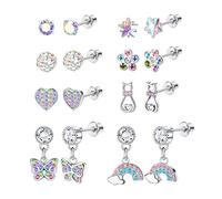 YADOCA 8 Paia Orecchini Bambina Anallergici per Donne Ragazze Bambini Acciaio Chirurgico Cubic Zirconia Orecchino a Vite Cuore Perla Arcobaleno Fiore Farfalla Orecchini Pendenti Set