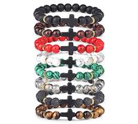 YADOCA 8 Pezzi Bracciali Pietre per Donne Uomini Coppie Bracciali Croce in Pietre Naturali Elastica Perline 8MM