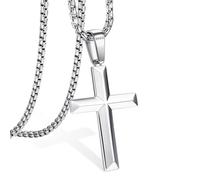 YADOCA Collana da uomo in argento Sterling 925, catena veneziana da 3 mm, in acciaio inox, con croce e bordo smussato, gioiello per donne e uomini, 40-61 cm, 2 inches x 16 inches x 1 inches, Metallo