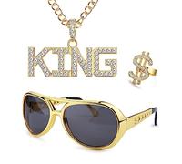 YADOCA Kit Costume Hip Hop Anni '80/'90 Accessori per Costumi Hip Hop per Bambini Adulti, Collana con Simbolo del Dollaro Finto, Anello Hip Hop, Occhiali Hippie per Vestito da Discoteca Rapper Hippie