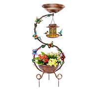 YADOOLIFE 37.8" Bird Bath And Solar Bird Feeders Combo with Flower Planter Pedestal, Metal Bird Baths for Outdoors, Decorative Birdbath with Butterfly for Outside Garden Yard, Weather Resistant