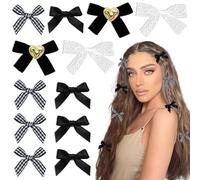 YAEISM 12 fermagli per capelli a quadretti neri, 4 stili, a quadretti, mini fiocchi per capelli, in pizzo, per coquette, fiocco in velluto, coda di cavallo, accessori per capelli per ragazze e donne