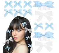 YAEISM 12 fermagli per capelli con fiocco blu a quadretti, 4 stili, mini fiocchi a quadretti, per capelli, coquette, pizzo, fiocco, coda di cavallo, accessori per capelli per ragazze e donne