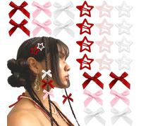 YAEISM 24 fermagli per capelli con fiocco rosa, 3 colori bianco, rosso, rosa, a forma di stella, in raso, mini fiocco per capelli a stella, fiocco rosa, fiocco per capelli, graziose mollette per