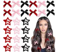 YAEISM 24 fermagli per capelli rosa con stella in metallo, fermagli per capelli in raso, fiocchi per capelli rossi, accessori per capelli Y2K, per donne e ragazze
