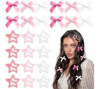YAEISM 24 piccoli fiocchi per capelli in 3 colori a forma di stella, in raso, mini fermagli per capelli, coquette, Y2K, accessori per capelli per donne e ragazze