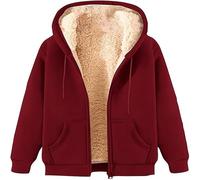 Yaepoip 2025 Women Casual fleece zip up Warm jacket Sherpa Lined Fall-Winter Coat With Pockets has a good pre-cooling effect (Wine Red,L)