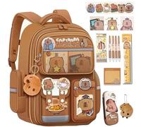 Yaepoip Capybara Backpack, Capybara School Bag, Large-Capacity Kawaii Capybara Backpack for School with Accessories (A)