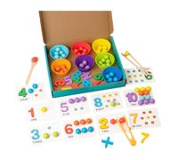 Yaepoip Montessori Arithmetic Math Toy Set, Silicone Digital Learning with Beads, Montessori Math Beads Counting Toy, Beads, Chopsticks & Spoons