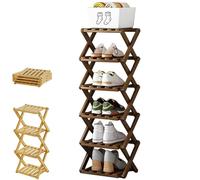 Yaepoip The 9-Tier No-Assembly Bamboo Rack, Multifunction No Assembly Narrow Shoe Shelf, Foldable Space-Saving Shoe Organizer for Entryway Closet Dorm (Brown,6 Tier)
