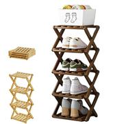 Yaepoip The 9-Tier No-Assembly Bamboo Rack, Multifunction No Assembly Narrow Shoe Shelf, Foldable Space-Saving Shoe Organizer for Entryway Closet Dorm (Brown,5 Tier)