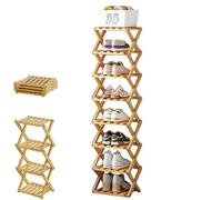 Yaepoip The 9-Tier No-Assembly Bamboo Rack, Multifunction No Assembly Narrow Shoe Shelf, Foldable Space-Saving Shoe Organizer for Entryway Closet Dorm (Natural,8 Tier)