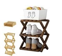 Yaepoip The 9-Tier No-Assembly Bamboo Rack, Multifunction No Assembly Narrow Shoe Shelf, Foldable Space-Saving Shoe Organizer for Entryway Closet Dorm (Brown,3 Tier)