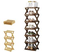 Yaepoip The 9-Tier No-Assembly Bamboo Rack, Multifunction No Assembly Narrow Shoe Shelf, Foldable Space-Saving Shoe Organizer for Entryway Closet Dorm (Brown,7 Tier)