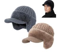 Yaepoip Trapper Blocking Knitted Hats, Winter Cozy Head Beanie with Brim & Ear Flaps for Men (Gray+Khaki,Taglia Unica)