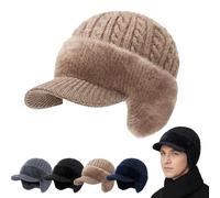 Yaepoip Trapper Blocking Knitted Hats, Winter Cozy Head Beanie with Brim & Ear Flaps for Men (Khaki,Taglia Unica)