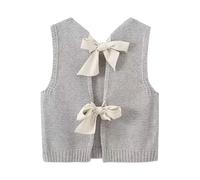 Yaepoip Women Y2k Bow Tie Back Sweater Vest, Sweater Vest Top, Casual Crop Knit Cardigan Vest Bow Tie Back Knitted Tank Tops (M,Grey)