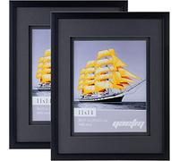 Yaetm Set di 2 cornici per foto con doppio tappetino galleggiante, 28 x 25 cm, con doppio tappetino nero, in vero vetro lucido ad alta definizione, cornici per montaggio a parete, colore nero