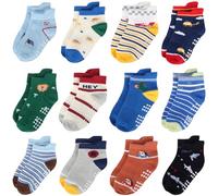 Yafane 12 paia Calze Bambino Antiscivolo in Cotone Respirante Multisize da 0 a 7 Anni Calze per Neonato Unisex Calzini per Bambina e Bambino e Ragazzi Ideale Regalo (Multicolor 07, 3-5 anni)