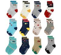 Yafane 12 Paia Ragazzo Calzini Antiscivolo Bambino Neonato Cotone Calze per Ragazzi Bambini 0-5 Anni (1-3 anni)