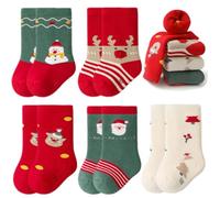 Yafane 5 Paia Calzini Natale Bambino Calze di Natalizie Bambini Bambina Calze Natale Calzino di Spessi Cotone Caldo Invernali Termiche per Ragazze Ragazzo 0-5 Anni (IT, Età, 0 mesi, 12 mesi, Rosso)