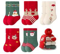 Yafane 5 Paia Calzini Natale Calze di Natale Bambini Bambino Bambina Calze Natale Calzino Spessi Cotone Caldo Inverno Unisex di Regali per Ragazze Ragazzo 0-5 Anni (IT, Età, 0 mesi, 12 mesi, Natale)