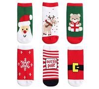 Yafane 6 Paia Calze di Natale Bambini Calzini Bambino Calze Natale Calzino di Spessi Cotone Caldo Inverno Unisex di Regali per Ragazze Ragazzo 1-10 Anni (Red, 1-3 anni)