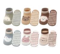Yafane 6 Paia Calzini Antiscivolo Bambina in Cotone Calze Bambino Bimbi Neonato Calzini per Bambini e Bambine (IT, Età, 0 mesi, 12 mesi, Blu/Bruno/Rosa/Beige)
