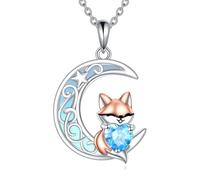 YAFEINI Ainmal - Collana con ciondolo a forma di volpe, in argento Sterling, con ciondolo a forma di luna e stella, idea regalo per donne, mamma, sorella