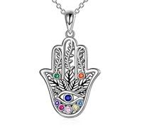 YAFEINI Chakra Hamsa Hand Collana per le donne 925 Sterling Silver Hand of Fatima Evil Eye Collana con ciondolo gioielli regalo