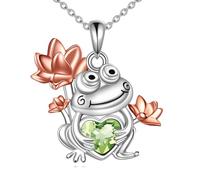 YAFEINI Collana a forma di rana in argento Sterling con cristalli verdi, gioiello da donna (rana)