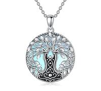 YAFEINI Collana con ciondolo a forma di martello di Thor, con albero della vita, in argento Sterling 925, gioiello vichingo norvegese, Argento sterling, Pietra di luna