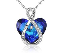 YAFEINI Collana con ciondolo in argento sterling con cuore in cristallo blu ti amo per sempre