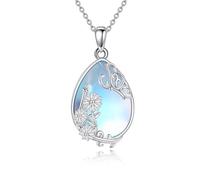 YAFEINI Collana con ciondolo in filigrana con catena in argento Sterling 925 e pietra di luna per donne e ragazze, 30.8 x 16.9 mm, Argento sterling, Pietra di luna