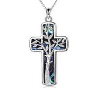 YAFEINI Collana con croce in argento sterling Albero della vita genealogico Collana con ciondolo a croce religiosa Gioielli Regali per le donne Madre figlia Membro della famiglia