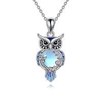 YAFEINI Collana con Gufo in Pietra di Luna e Filigrana in Argento Sterling Gioielli per Donne e Ragazze (Blu)