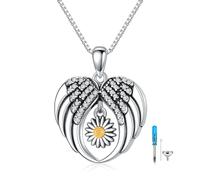 YAFEINI Collana con urna a forma di nodo celtico, in argento Sterling, a forma di cuore, ali d'angelo custode, gioielli per donne e uomini, 18 inches, Argento sterling, Zirconia